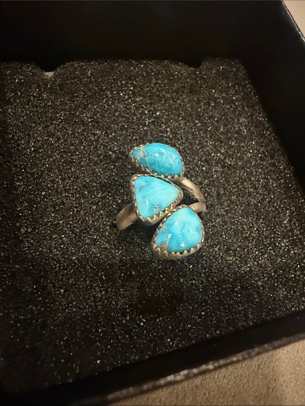 Turquoise Triple Stone Sterling Silver Ring - Women’s Jewelry sz 6 - Picture 1 of 4